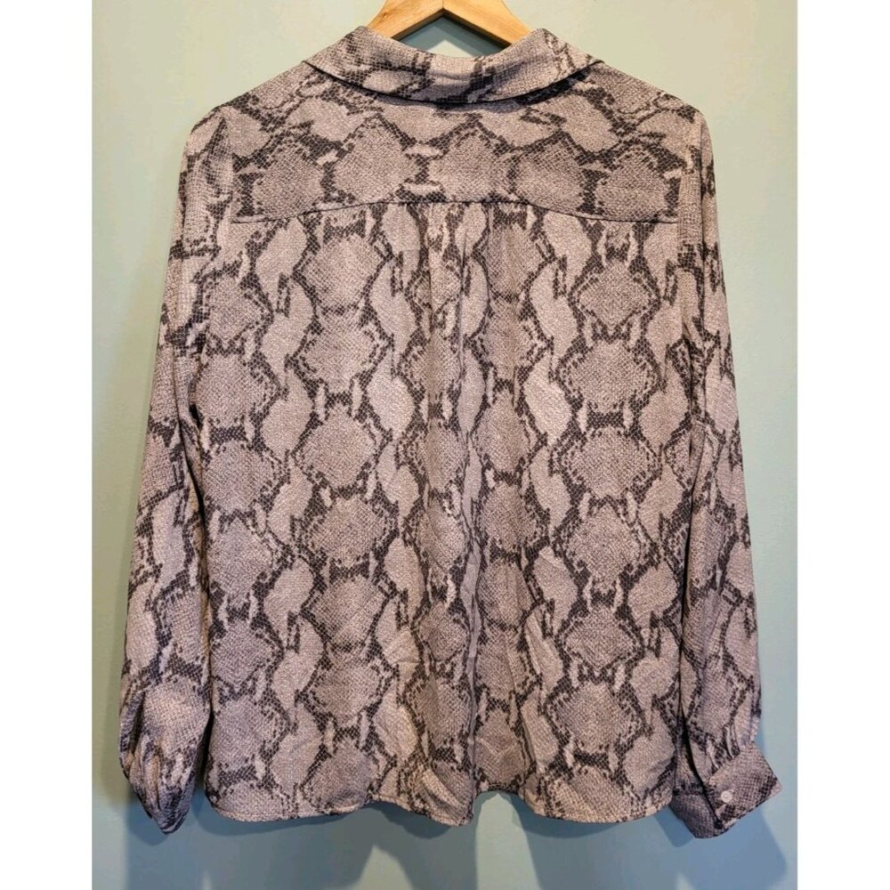New Snakeskin Print Bow Neck Long Sleeve Button Up Blouse Sz L Office - Picture 5 of 7